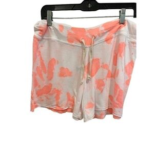 SUNDRY Lounge Tie Dye Raw Hem Shorts Sz 3 Large Coral Pink White Drawstring NWT